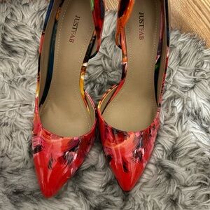 JustFab Women's Vibrant Red and Multi-Color Heels
